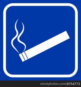 Smoking cigarette line icon on blue background. Unhealthy, nicotine, smell. Addiction concept. Vector illustration can be used for topics like break, bad habit, tobacco