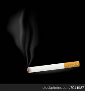 Smoking Cigarette. Smoking Single Cigarette Isolated on Black Background
