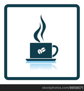 Smoking Cofee Cup Icon. Square Shadow Reflection Design. Vector Illustration.