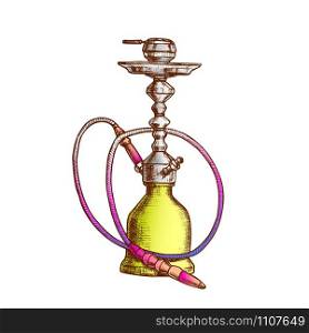 Smoking Hookah Lounge Cafe Equipment Retro Vector. New Technologies And Modern Design Trend Changing Appearance Of Hookah. Relaxation Accessory Color Designed In Retro Style Illustration. Smoking Hookah Lounge Cafe Equipment Retro Vector