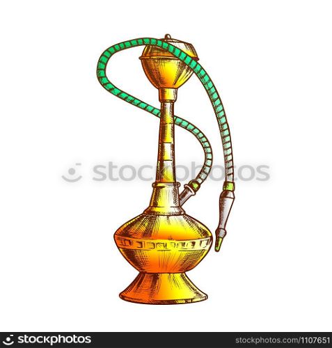 Smoking Hookah Lounge Cafe Tool Hand Drawn Vector. For Hookah Manufacturers Increasingly Use Stainless Steel And Aluminium. Relaxation Accessory Color Designed In Retro Style Illustration. Smoking Hookah Lounge Cafe Tool Hand Drawn Vector