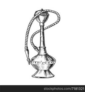 Smoking Hookah Lounge Cafe Tool Hand Drawn Vector. For Hookah Manufacturers Increasingly Use Stainless Steel And Aluminium. Relaxation Accessory Monochrome Designed In Retro Style Illustration. Smoking Hookah Lounge Cafe Tool Hand Drawn Vector