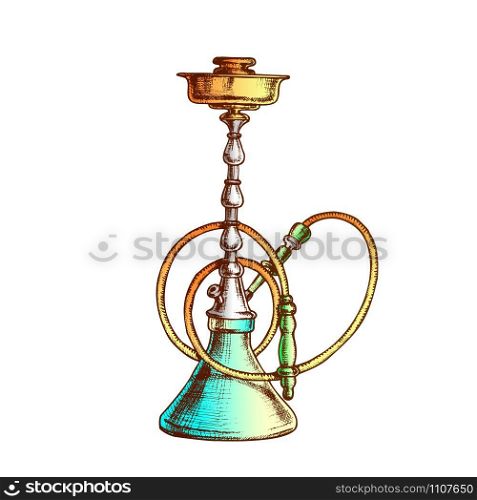 Smoking Hookah Lounge Cafe Tool Vintage Vector. Silicone Rubber Compounds Used For Hookah Hoses Instead Of Leather And Wire. Relaxation Accessory Color Designed In Retro Style Illustration. Smoking Hookah Lounge Cafe Tool Vintage Vector