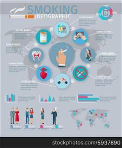 Smoking infographics set with tobacco harm symbols and charts vector illustration. Smoking Infographics Set