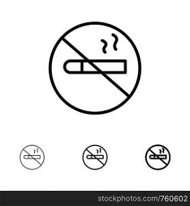 Smoking, No Smoking, Cigarette, Health Bold and thin black line icon set