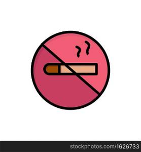 Smoking, No Smoking, Cigarette, Health  Flat Color Icon. Vector icon banner Template