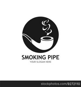Smoking pipe black and white contour drawing logo