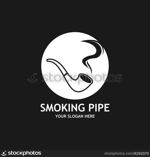 Smoking pipe black and white contour drawing logo