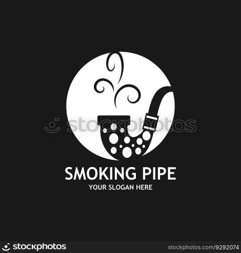 Smoking pipe black and white contour drawing logo