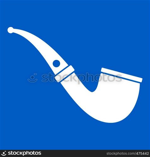 Smoking pipe icon white isolated on blue background vector illustration. Smoking pipe icon white