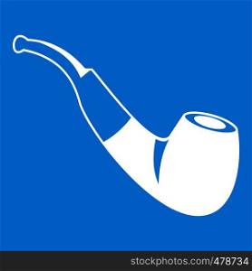 Smoking pipe icon white isolated on blue background vector illustration. Smoking pipe icon white