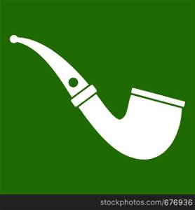 Smoking pipe icon white isolated on green background. Vector illustration. Smoking pipe icon green