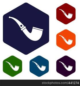 Smoking pipe icons set hexagon isolated vector illustration. Smoking pipe icons set hexagon