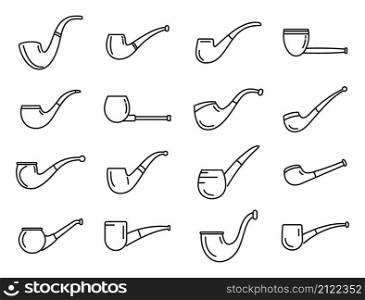 Smoking pipe icons set outline vector. Luxury tobacco. Wood accessory. Smoking pipe icons set outline vector. Luxury tobacco