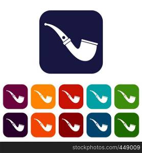 Smoking pipe icons set vector illustration in flat style In colors red, blue, green and other. Smoking pipe icons set flat