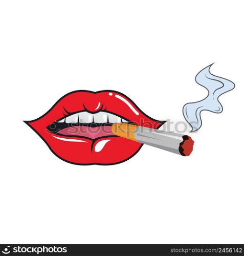 smoking woman lips close up vector illustration concept design element template