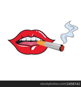 smoking woman lips close up vector illustration concept design element template