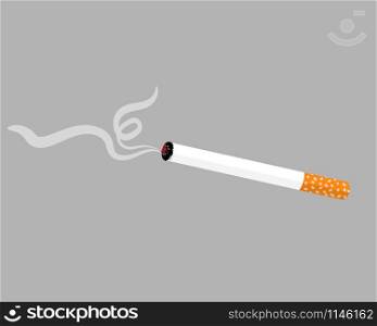 Smoldering cigarette isolated on a gray background, vector illustration. Smoldering cigarette isolated on gray background