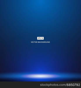 Smooth Dark blue with Black vignette studio room background with light shines from above. vector