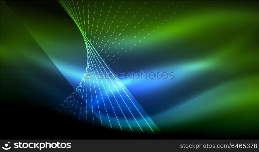 Smooth light effect, straight lines on glowing shiny neon dark background. Energy technology idea. Smooth light effect, straight lines on glowing shiny neon dark background. Energy technology idea. Vector illustration