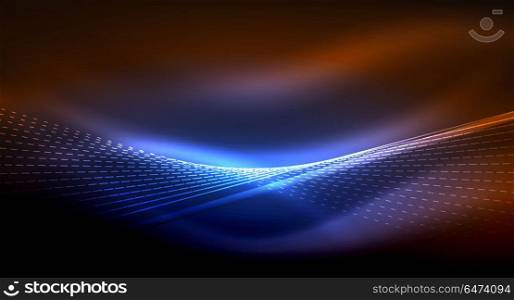 Smooth light effect, straight lines on glowing shiny neon dark background. Energy technology idea. Smooth light effect, straight lines on glowing shiny neon dark background. Energy technology idea. Vector illustration