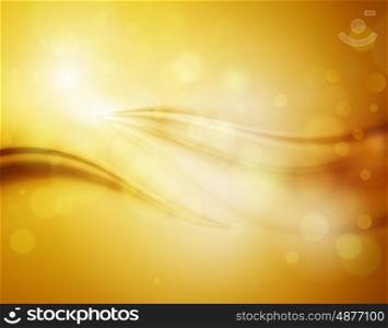 Smooth light gold waves lines and Lens Flares vector abstract background.. Smooth light gold waves lines and Lens Flares vector abstract background. Bokeh effect
