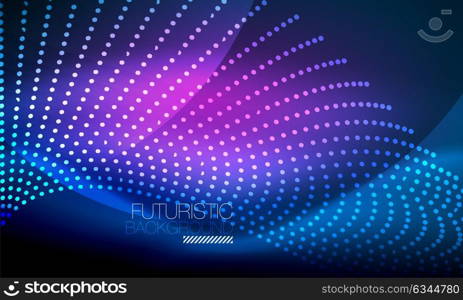 Smooth neon wave. Smooth smoke particle wave, big data techno background with glowing flowing elements, hi-tech concept