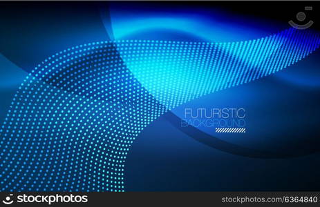 Smooth neon wave. Smooth smoke particle wave, big data techno background with glowing flowing elements, hi-tech concept