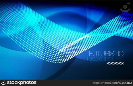 Smooth neon wave. Smooth smoke particle wave, big data techno background with glowing flowing elements, hi-tech concept