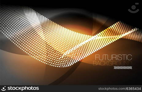 Smooth neon wave. Smooth smoke particle wave, big data techno background with glowing flowing elements, hi-tech concept