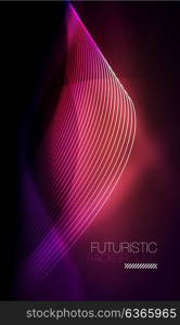 Smooth neon wave. Smooth smoke particle wave, big data techno background with glowing flowing elements, hi-tech concept