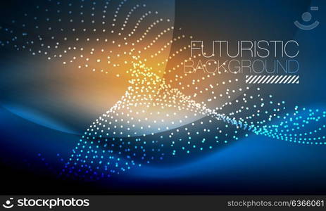 Smooth neon wave. Smooth smoke particle wave, big data techno background with glowing flowing elements, hi-tech concept