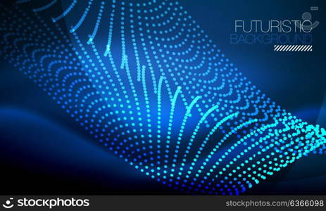 Smooth neon wave. Smooth smoke particle wave, big data techno background with glowing flowing elements, hi-tech concept