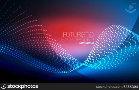 Smooth neon wave. Smooth smoke particle wave, big data techno background with glowing flowing elements, hi-tech concept