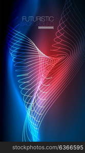 Smooth neon wave. Smooth smoke particle wave, big data techno background with glowing flowing elements, hi-tech concept