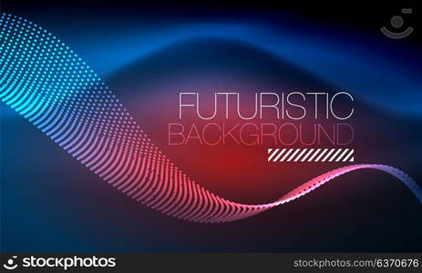 Smooth neon wave. Smooth smoke particle wave, big data techno background with glowing flowing elements, hi-tech concept