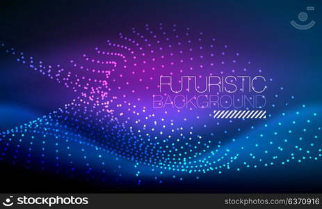 Smooth neon wave. Smooth smoke particle wave, big data techno background with glowing flowing elements, hi-tech concept