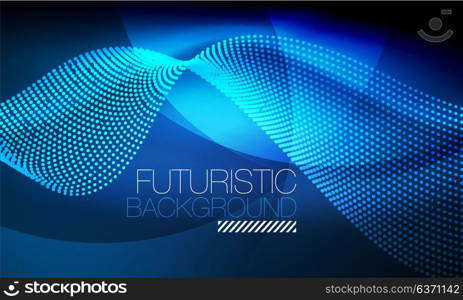 Smooth neon wave. Smooth smoke particle wave, big data techno background with glowing flowing elements, hi-tech concept