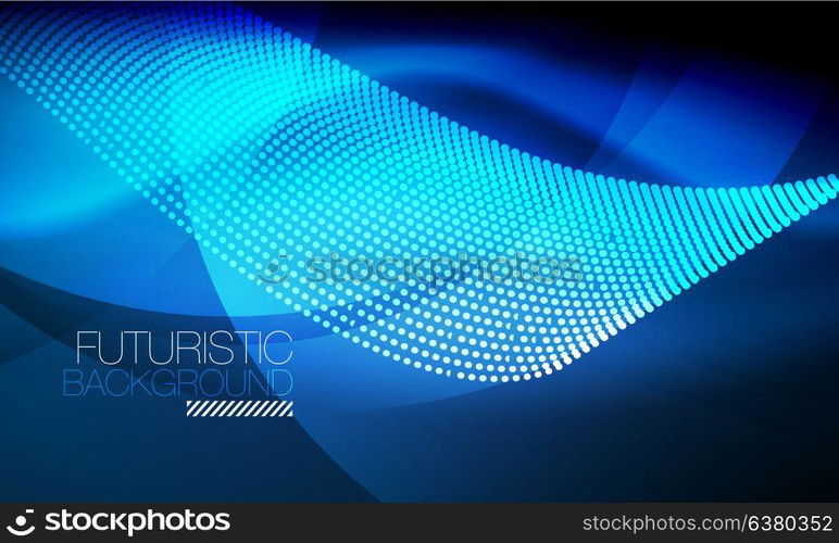 Smooth neon wave. Smooth smoke particle wave, big data techno background with glowing flowing elements, hi-tech concept