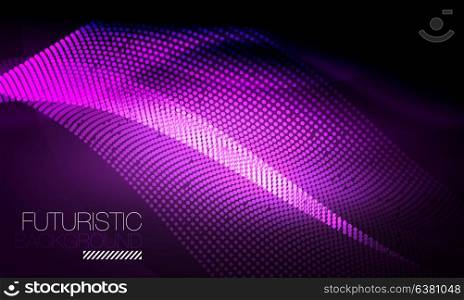 Smooth neon wave. Smooth smoke particle wave, big data techno background with glowing flowing elements, hi-tech concept