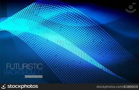 Smooth neon wave. Smooth smoke particle wave, big data techno background with glowing flowing elements, hi-tech concept