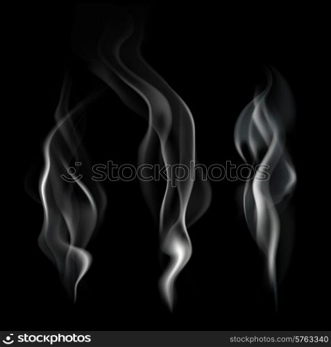 Smooth realistic smoke flowing wave on dark background vector illustration. Realistic Smoke Illustration