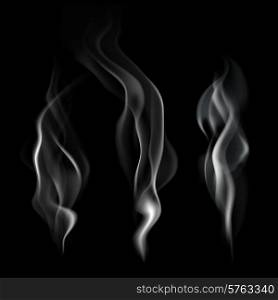 Smooth realistic smoke flowing wave on dark background vector illustration. Realistic Smoke Illustration