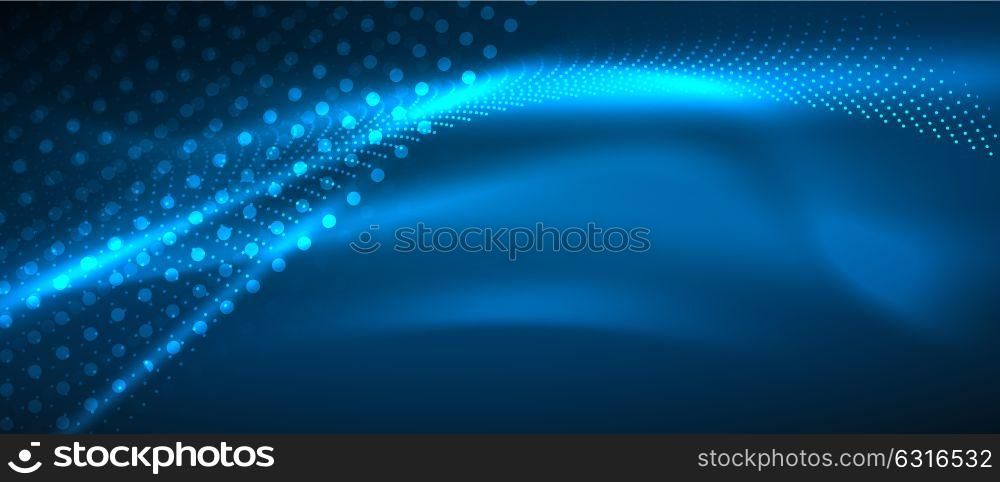 Smooth smoke particle wave. Smooth smoke particle wave, big data techno background with glowing dots, hi-tech concept, blue color