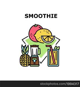 Smoothie Drink Vector Icon Concept. Preparing Smoothie Drink From Natural Delicious Fruit And Citrus, Lemon And Orange, Grapefruit And Pineapple. Vitamin Tasty Beverage Color Illustration. Smoothie Drink Vector Concept Color Illustration