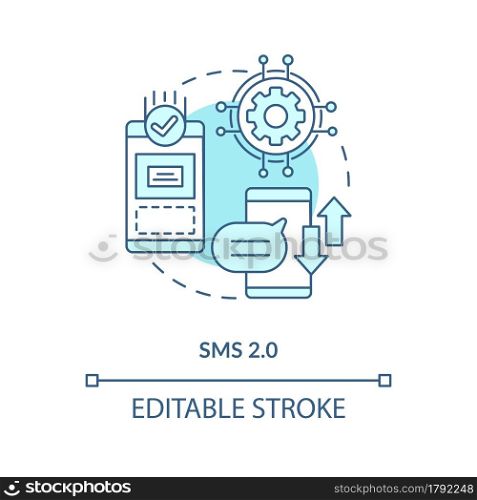 SMS 2.0 blue concept icon. Smartphone texting. Mailing through social media. Messaging software abstract idea thin line illustration. Vector isolated outline color drawing. Editable stroke. SMS 2.0 blue concept icon