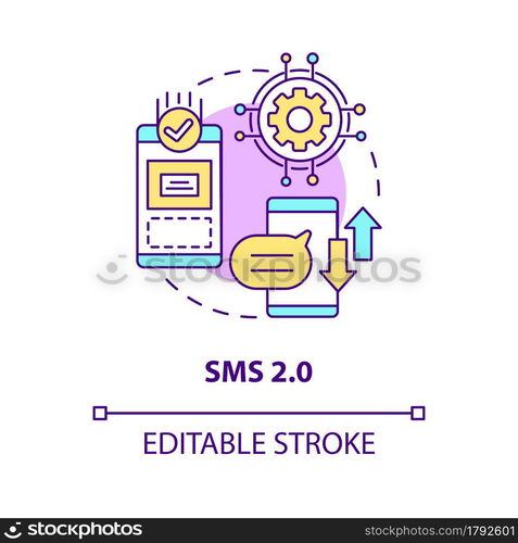 SMS 2.0 concept icon. Smartphone texting. Mailing through social media. Messaging software abstract idea thin line illustration. Vector isolated outline color drawing. Editable stroke. SMS 2.0 concept icon