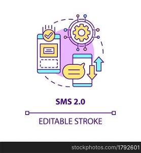 SMS 2.0 concept icon. Smartphone texting. Mailing through social media. Messaging software abstract idea thin line illustration. Vector isolated outline color drawing. Editable stroke. SMS 2.0 concept icon