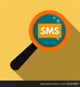 Sms magnify glass icon. Flat illustration of sms magnify glass vector icon for web design. Sms magnify glass icon, flat style