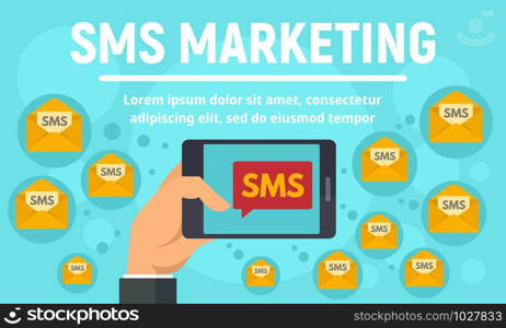 Sms marketing concept banner. Flat illustration of sms marketing vector concept banner for web design. Sms marketing concept banner, flat style